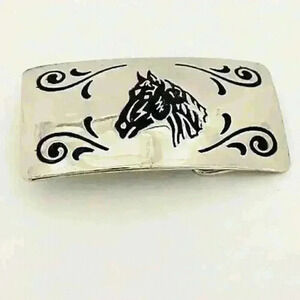 Vintage Belt Buckle Western Horse Head Chambers Belt Co Silver tone Metal RARE